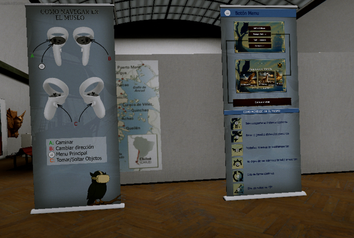 Paneles de instrucciones de navegación del museo VR